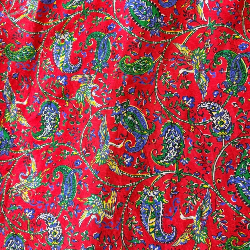 Polo Ralph Lauren Paisley Crane Linen Button Down Shirt Mens Large Red